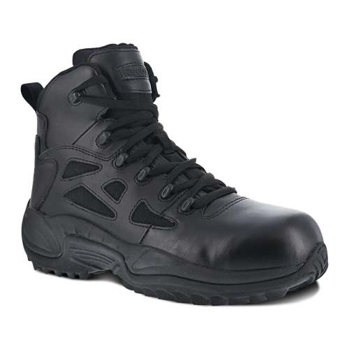 Reebok 6" Rapid Response Boot with Side Zipper and Composite Safety Toe, Black