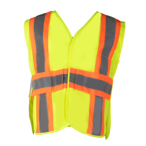 Lakeland Solid Poly ANSI Class 2 Open Sided Vest Hi-Viz Lime/Yellow, Regular (M-2XL), Blank Back Breakaway Shoulders, Velcro Closure