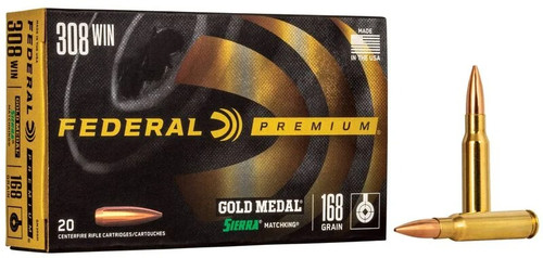 Federal Cartridge - Gold Medal Rifle 308 WIN (7.62x51mm) 168 Gr Sierra MatchKing BTHP 20 rounds per box