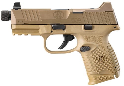 FNH 509C Tac 9mm 3.7" FDE 2-10rd mags FNH, 509, Semi-Auto, 9mm Optics Ready, Suppressor Height Trij NS, Threaded Bbl, 2-10rd mags