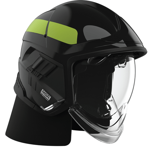 Cairns XF1 Fire Helmet, Black, Glossy, Large. Includes: NFPA Compliant Full Facesheild, Lime/Yellow Retroreflective Trim, Blank Front Plate, Black Nomex Ear Lap ***MANUFACTURED IN 2019***