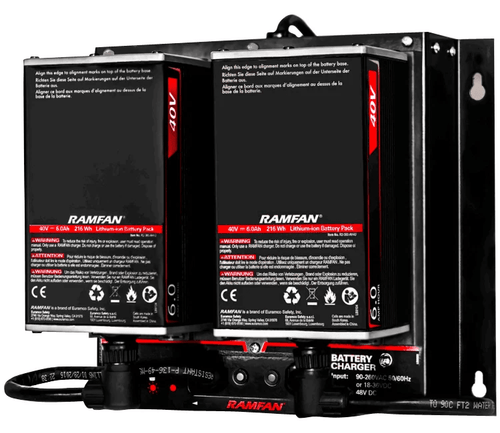 Ramfan Dual Battery Charger, Li-Ion, 40V 3A 115/240VAC, 5-15P
