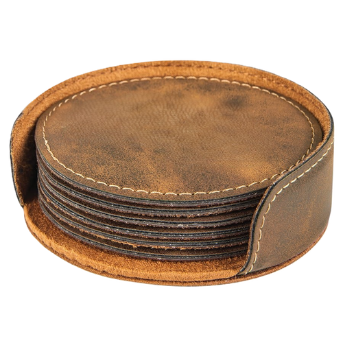 4" Round Laserable Leatherette 6-Coaster Set