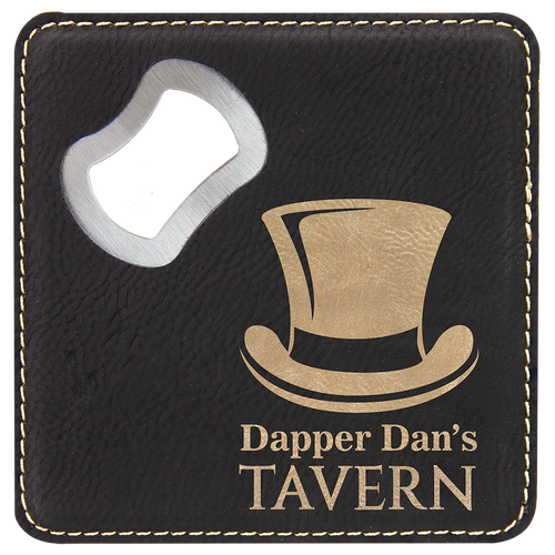 4" x 4" Square Laserable Leatherette Bottle Opener Coaster