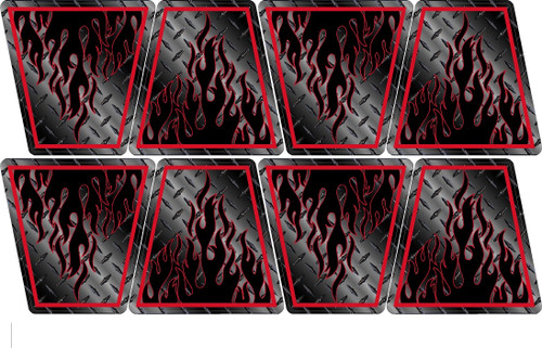 EEG Tetrahedrons Reflective Printed Black Diamond Plate Pattern Black/Red Ghost Flames Package of 8