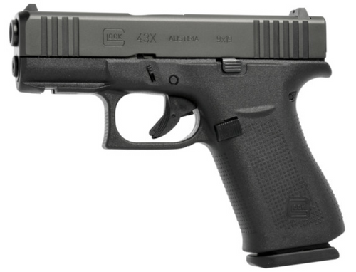 GLOCK 43X, GEN5, Fixed Sights, 2-15Rd Mags, BL GLOCK, Model 43X, Semi-Auto, 9mm Black slide, Front Rail