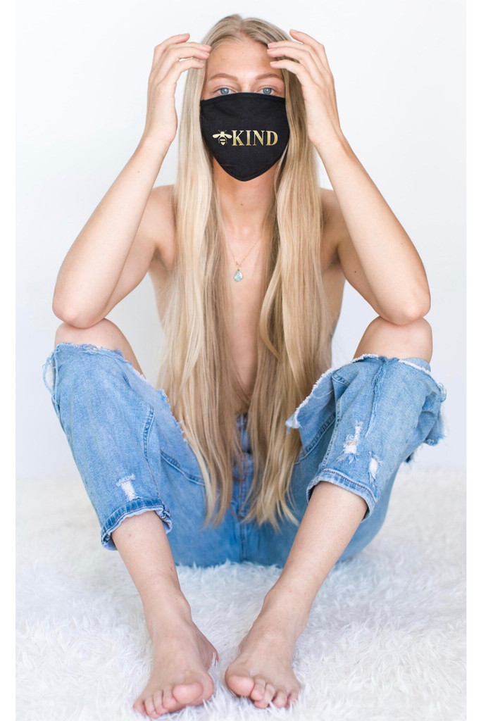 BEE KIND COTTON FACE MASK (Black w/ Gold)