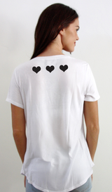 LOVE. S/S V NECK with 3 HEARTS on back (White)