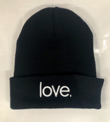 LOVE. EMBROIDERED CUFFED KNIT BEANIE  (Black)