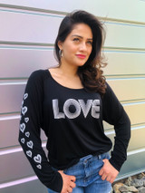 LOVE RETRO L/S TEE with RETRO HEARTS on Arm (Black) LOVE RETRO L/S TEE with RETRO HEARTS on Arm (Black)