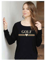 GOLF GUCCI WITH GUCCI INSPIRED STRIPE L/S TEE with GOLD FOIL HEARTS on Arm (Black)