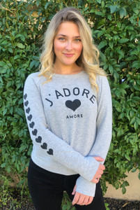 JADORE AMOUR  L/S FLEECE PULLOVER with HEARTS on Arm (Grey)
