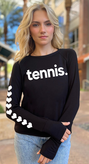 TENNIS. LIGHTWEIGHT FLEECE PULLOVER SWEATSHIRT with HEART ARM (Black)