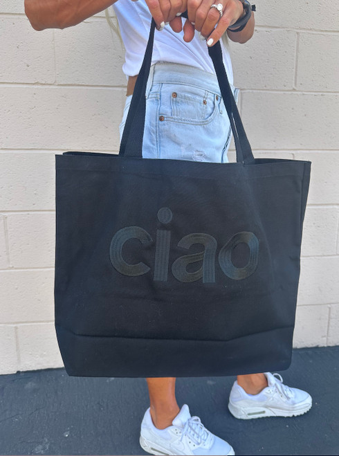 CIAO EMBROIRDERED BLACK CANVAS TOTE (BLK / BLK)