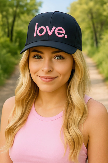 LOVE. EMBROIDERED TRUCKER HAT (Black w/ Pink)