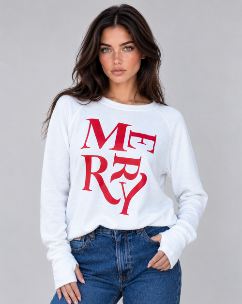 MERRY LIGHTWEIGHT BRUSHED FLEECE PULLOVER TOP (White)