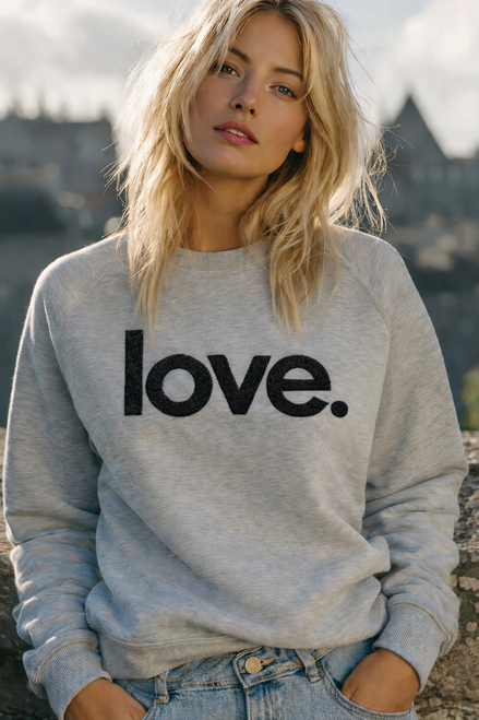 LOVE. EMBROIDERED UNISEX FLEECE PULLOVER TOP (Ash)