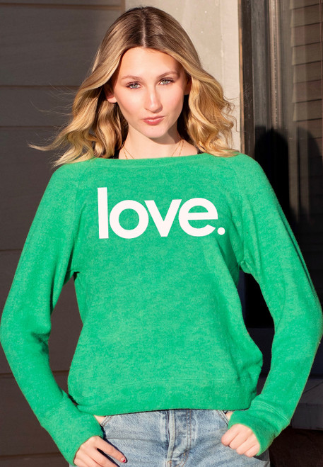 LOVE. LIGHTWEIGHT BRUSHED FLEECE PULLOVER TOP (Green)