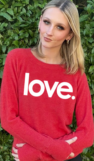 LOVE. LIGHTWEIGHT BRUSHED FLEECE PULLOVER TOP (Red)