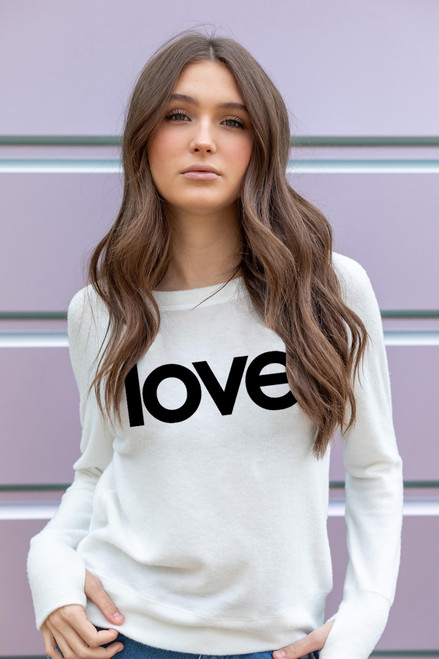 LOVE. LIGHTWEIGHT BRUSHED FLEECE PULLOVER TOP (White)