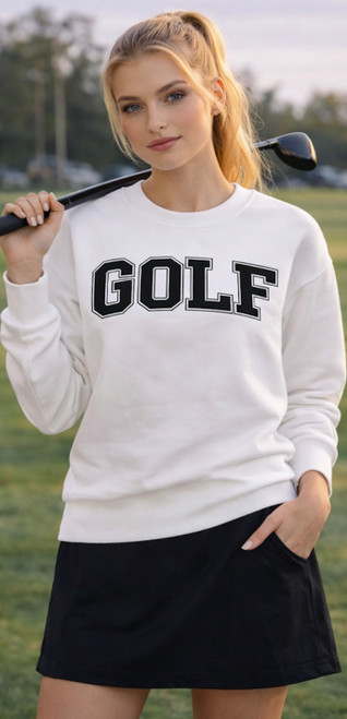 GOLF COLLEGIC EMBROIDERED UNISEX FLEECE PULLOVER TOP (White)