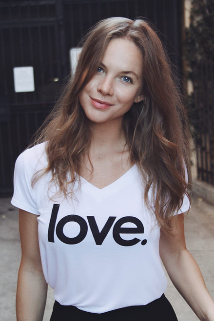 LOVE. S/S V NECK with 3 HEARTS on back (White)