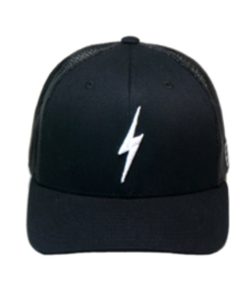 LIGHTNING BOLT EMBROIDERED TRUCKER HAT (Black)