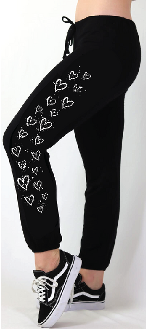 SPLATTERED OPEN HEARTS LIGHTWEIGHT FLEECE BLACK SWEAT PANT (JOGGER)