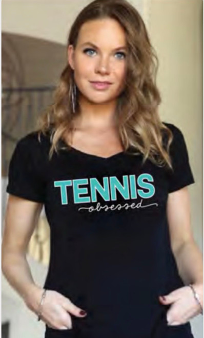 TENNIS OBSESSED VNECK TEE  (Black)