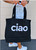 CIAO EMBROIRDERED BLACK CANVAS TOTE