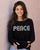 PEACE RETRO LIGHTWEIGHT BRUSHED FLEECE PULLOVER TOP (Black)