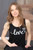 LOVE CURSIVE TANK with SCATTERED  HEARTS on back (Black)