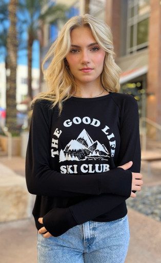 THE GOOD LIFE SKI CLUB LIGHTWEIGHT FLEECE SWEATSHIRT (Black)