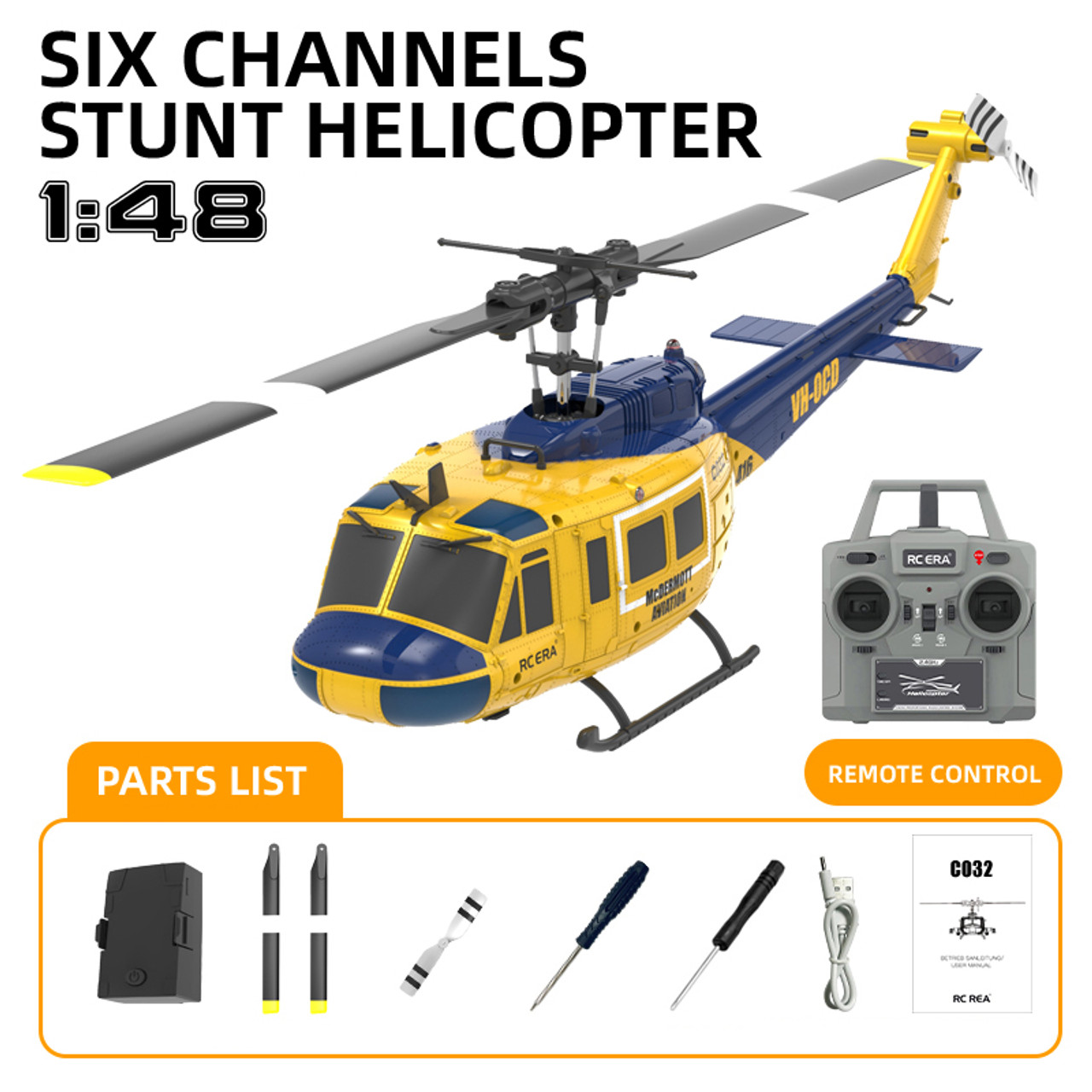 RC ERA C032 UH-1 2.4G 6CH 6-axis Gyroscope 1:48 Scale Huey