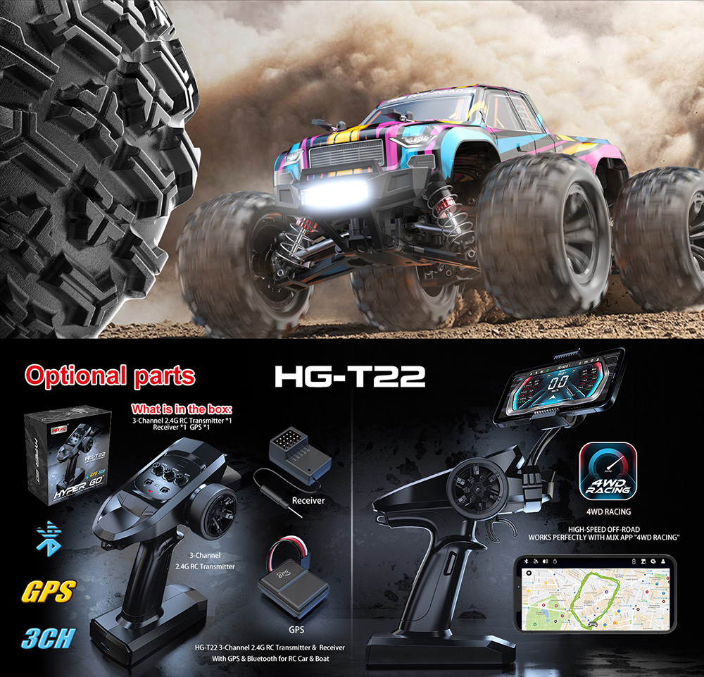 MJX Hyper GO 16207 RC Car for Adults 1:16 Brushless High Speed Buggy 62  km/h 4WD