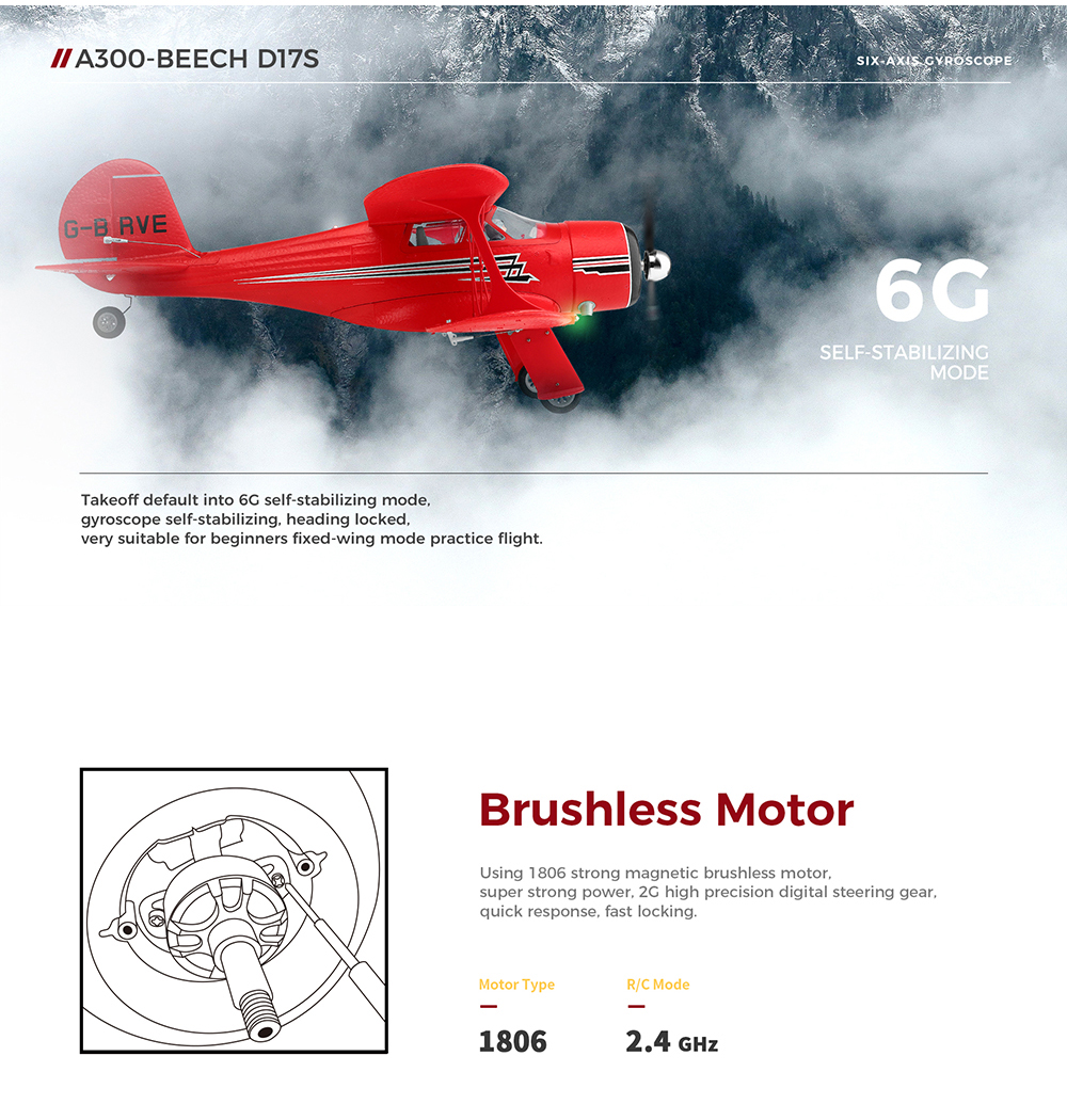 Vente XK A300-Beech D17S Envergure de 550mm Système 2.4GHz 4CH 3D