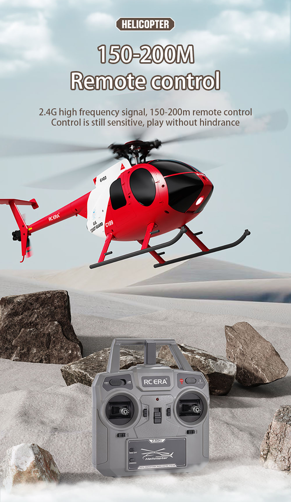 RCERA C189 MD500 RC Helicopter Brushless 6-Axis Gyro