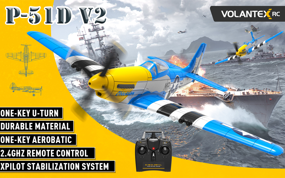 VolantexRC Mini Mustang P-51D V2 EPP 400mm Wingspan 2.4G 4CH 6-Axis Gyro One Key Aerobatics XPilot Stabilization System RC Airplane Trainer RTF for Beginner VolantexRC Mini Mustang P-51D V2 EPP 400mm Wingspan 2.4G 4CH 6-Axis Gyro One Key Aerobatics XPilot Stabilization System RC Airplane Trainer RTF for Beginner