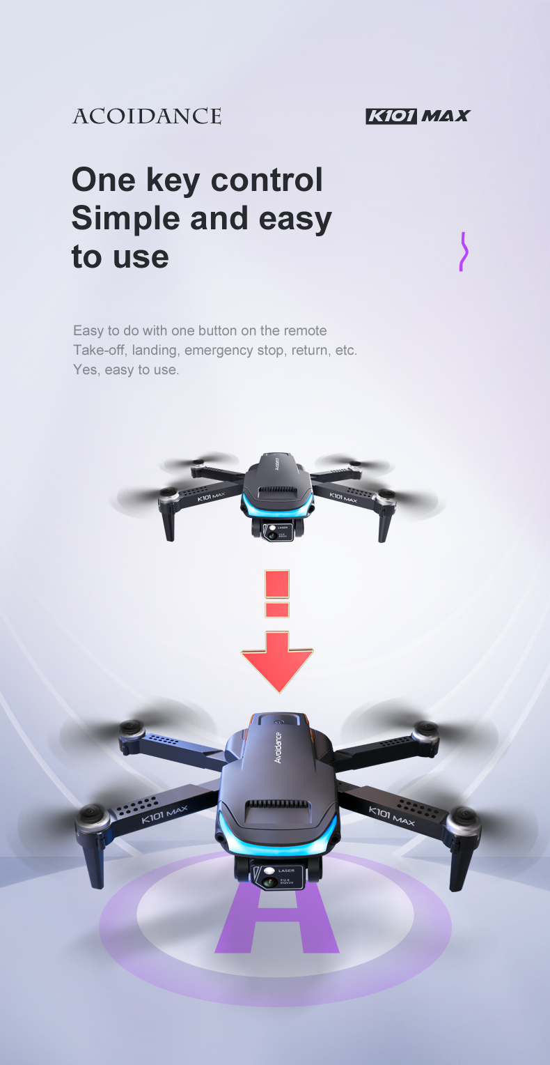 K101 MAX Mini Foldable Drone 4K Dual Camera 3-way Obstacle Avoidance RC  Quadcopter (Optical Flow Positioning + ESC + 1 Battery) - Grey