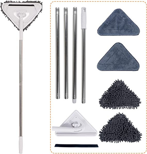 Wall Cleaner with Long Handle - 75in Ceiling Mop Wall and Baseboard Cleaning Tools with Extension Pole, Triangle Rotatable Adjustable Wall Duster Scrubber for Painted Walls Window(4 Replacement Pads)