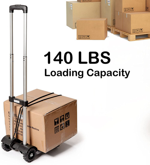 Folding Luggage Cart Portable Dolly Collapsible Hand Truck Lightweight Hand Cart Compact Utility Cart with Heavy Duty 4 Wheels Solid Construction Adjustable Handle for Moving, Travel and Shopping Use