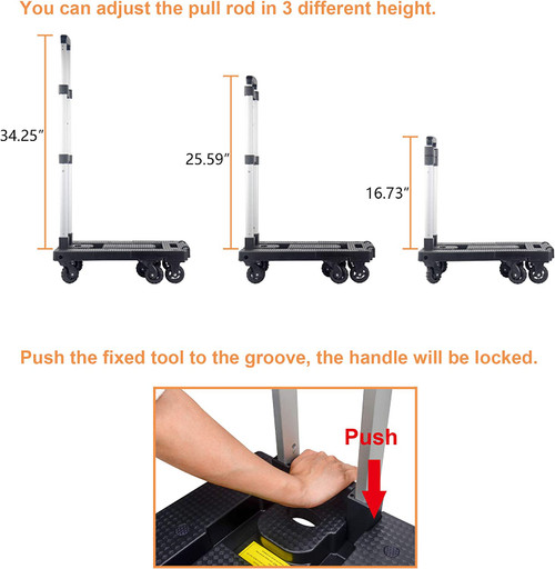 Dolly Cart Portable Hand Truck Lightweight Hand Cart Compact Utility Cart with Heavy Duty Wheels Solid Construction Adjustable Handle for Personal, Moving, Travel and Shopping Use (7 Wheels)
