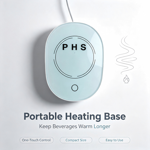 PHS Portable Drink Warmer, Electric Cup Heating Base, One‑Touch Control Beverage Heater for Office, Bedroom, Kitchen, Keep Coffee, Tea, Milk Warm