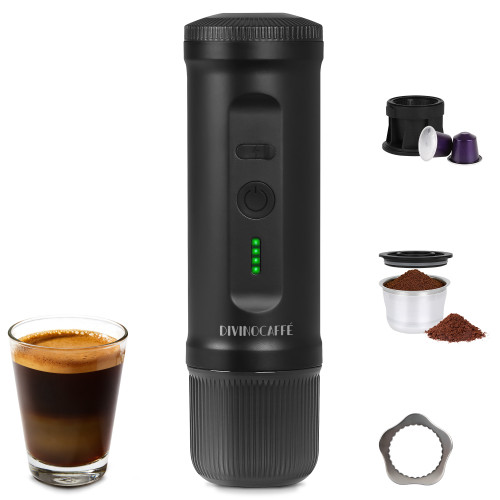 DIVINOCAFFÉ Portable Espresso Maker, Electric Coffee Machine with Self Heating for Travel & Camping, 20 Bar Espresso Machine (Mini)