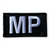 Military Police brassard patch with white embroidered lettering on black background and hook fastener backing