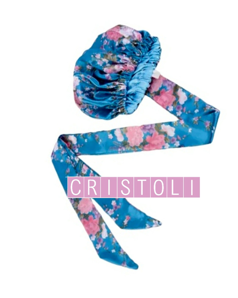 Cristoli Satin Lined Sleeping Bonnet African Headwrap Turban TURQUOISE FLORAL