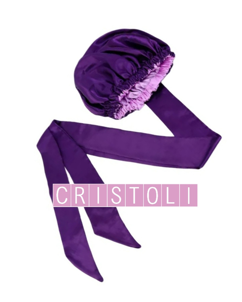 Cristoli Satin Lined Sleeping Bonnet African Headwrap Turban SOLID PURPLE