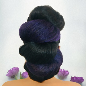 The Bunette Easy DIY Hair Bun for Black Women Size Large Color #1B and #1B/Purple