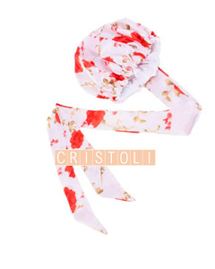 Cristoli Satin Lined Sleeping Bonnet African Headwrap Turban WHITE FLORAL