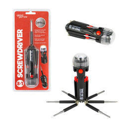 Global Gizmos 8 in 1 Screwdriver with Belt Clip & LED Torch